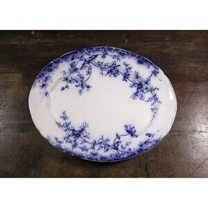 Flow Blue Large Serving Platter, honeysuckle vine and daisies, cobalt blue